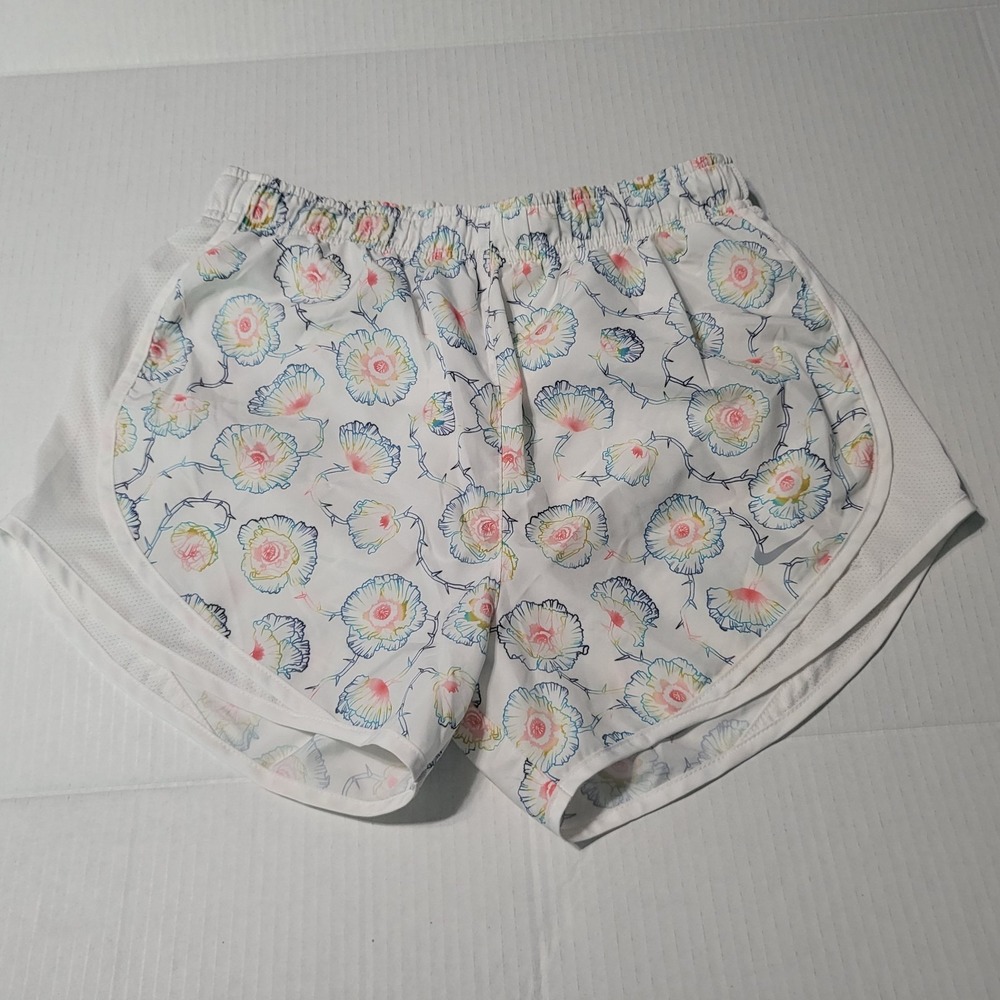 Nike Dri-Fit‎ Womens Shorts Size S White Floral Print Liner Elastic Waist